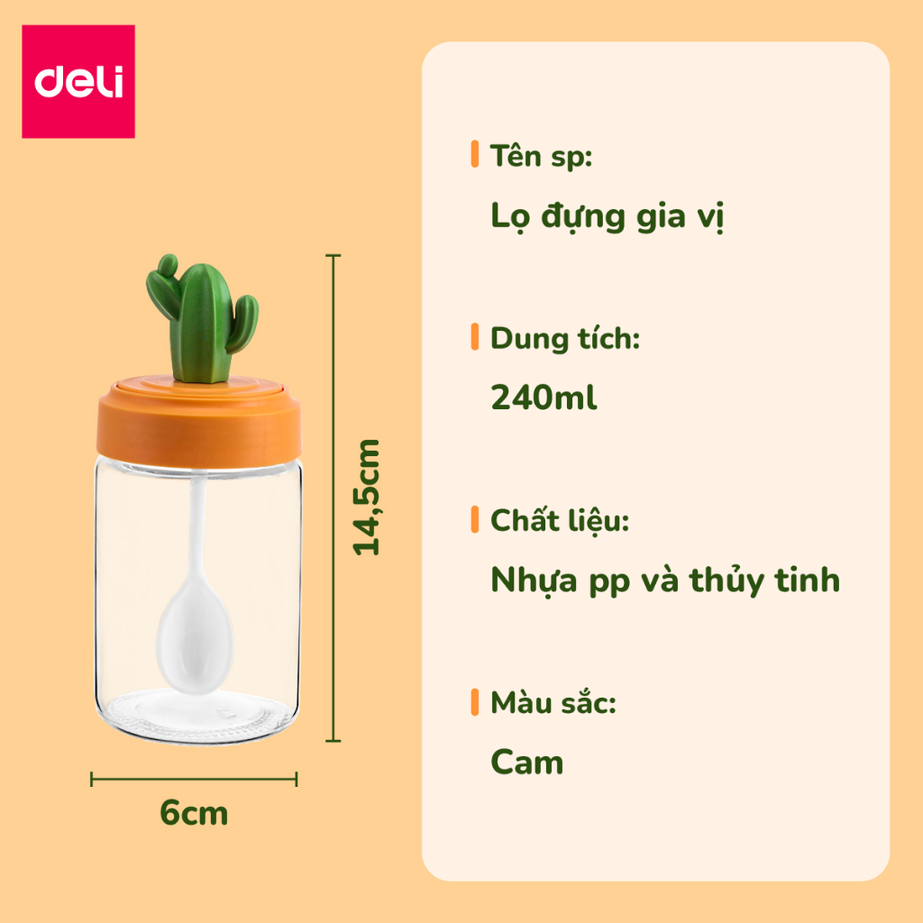 Hũ Đựng Gia Vị Thủy Tinh  Kèm Muỗng Thông Minh Deli -Lọ Đựng Gia Vị Cute Kèm Muỗng Cà Rốt Dụng Cụ Phòng Bếp Hỗ Trợ Nấu Ăn Sắp Xếp Nhà Bếp