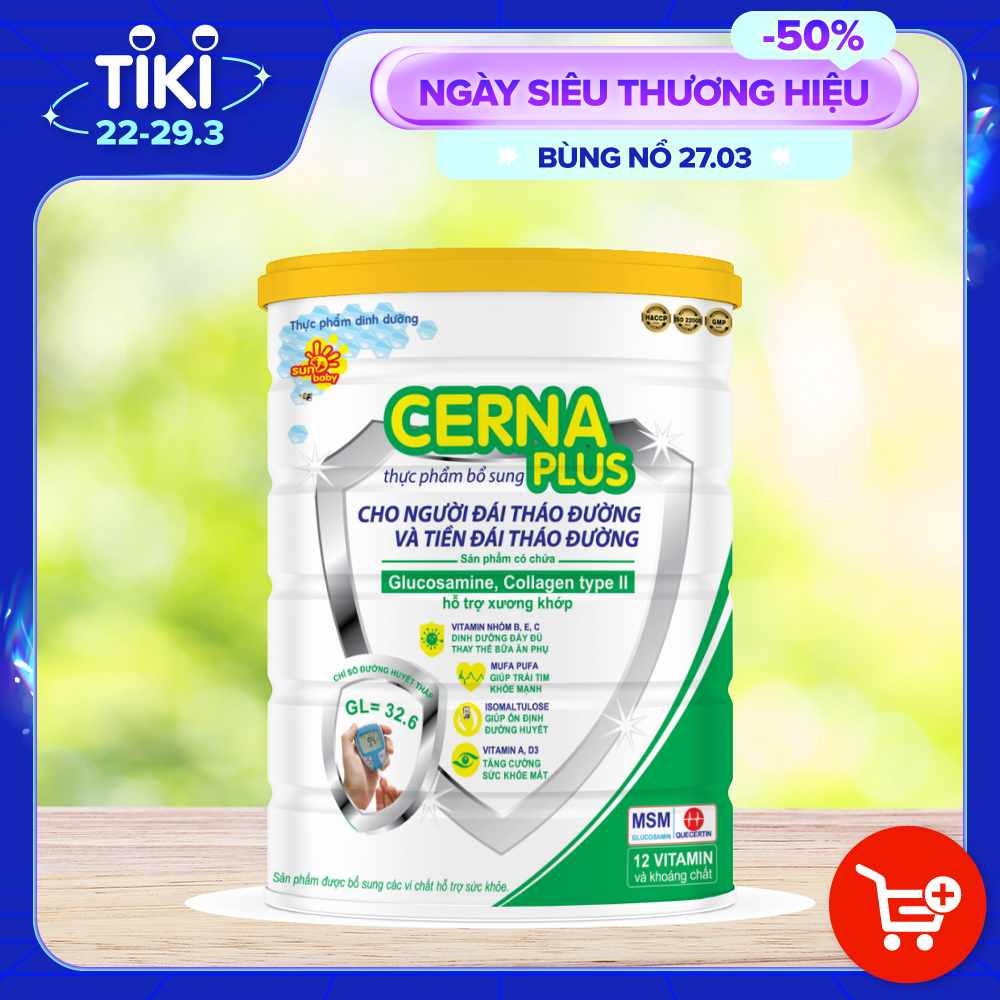 Sữa bột dinh dưỡng Sunbaby CERNA PLUS thực phẩm dành cho người tiền tháo đường và tháo đường (900g) SCNP113