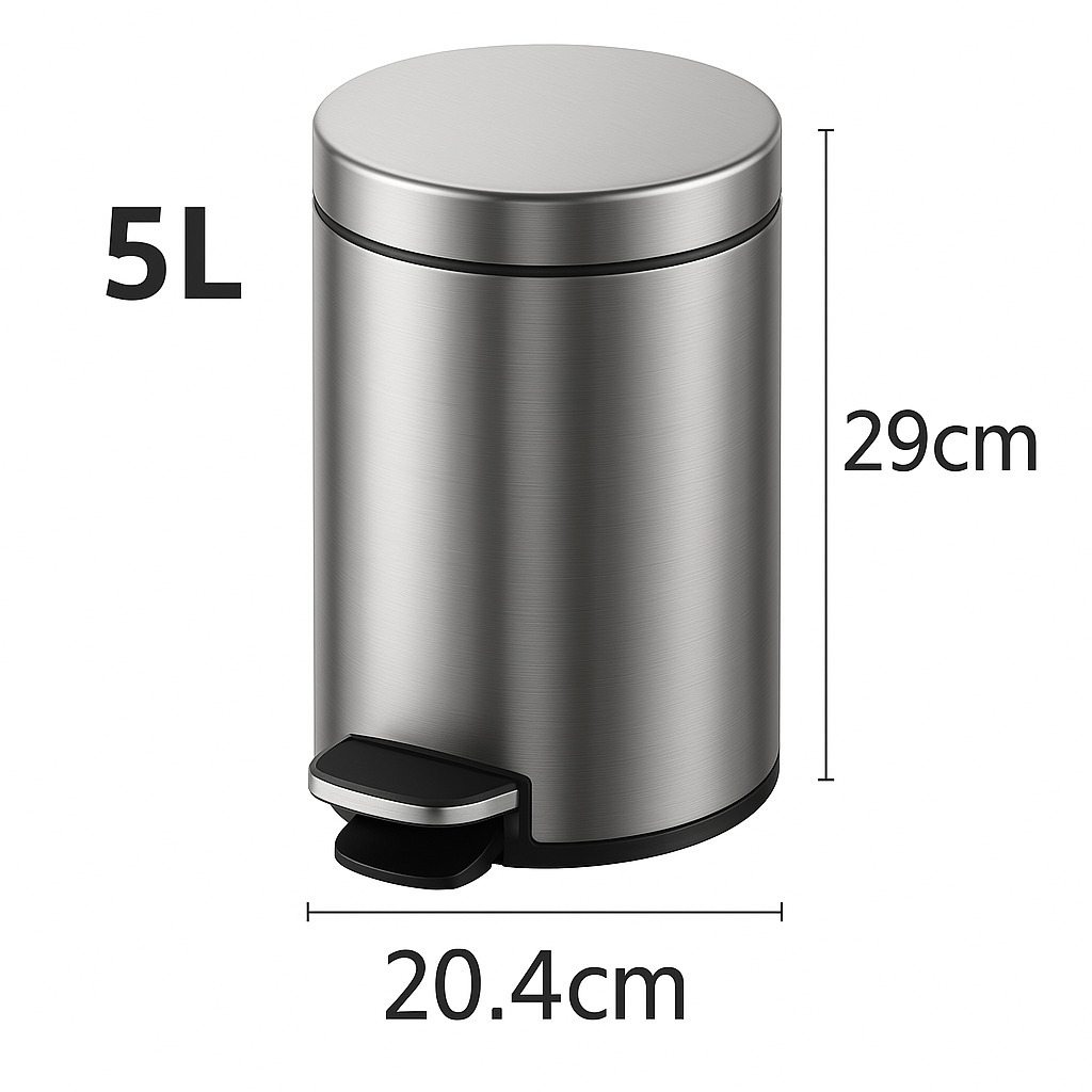 Thùng rác 5l, chất liệu thép không gỉ SUS410, màu chrome, hiệu Trevi TVDB8856C