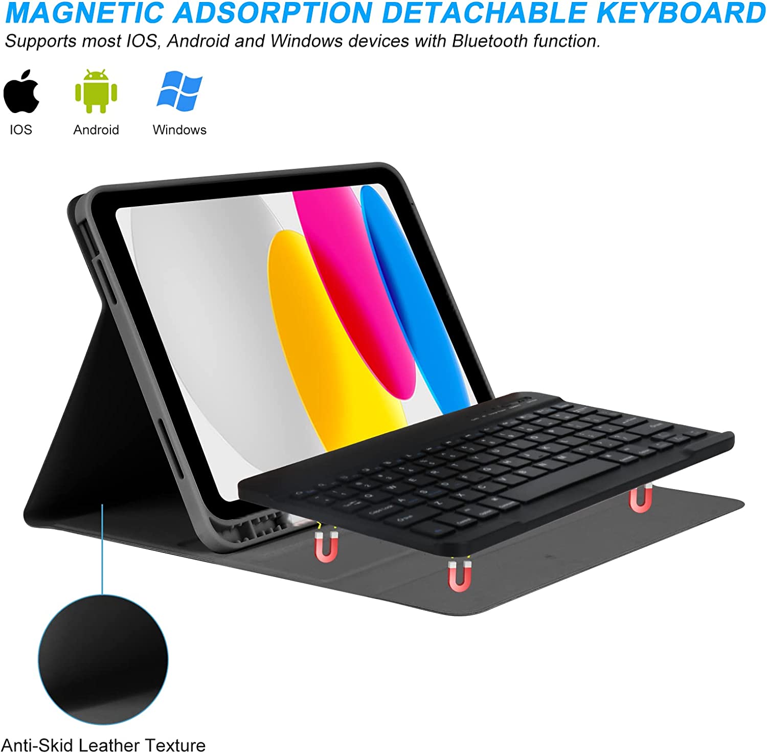 Bao Da Kèm Bàn Phím Bluetooth Cho iPad Gen 10 / iPad 10.9 2022/ iPad 10 Smart Keyboard Thông Minh, Lưng Dẻo chống sốc, có ngăn đựng bút- Hàng nhập khẩu