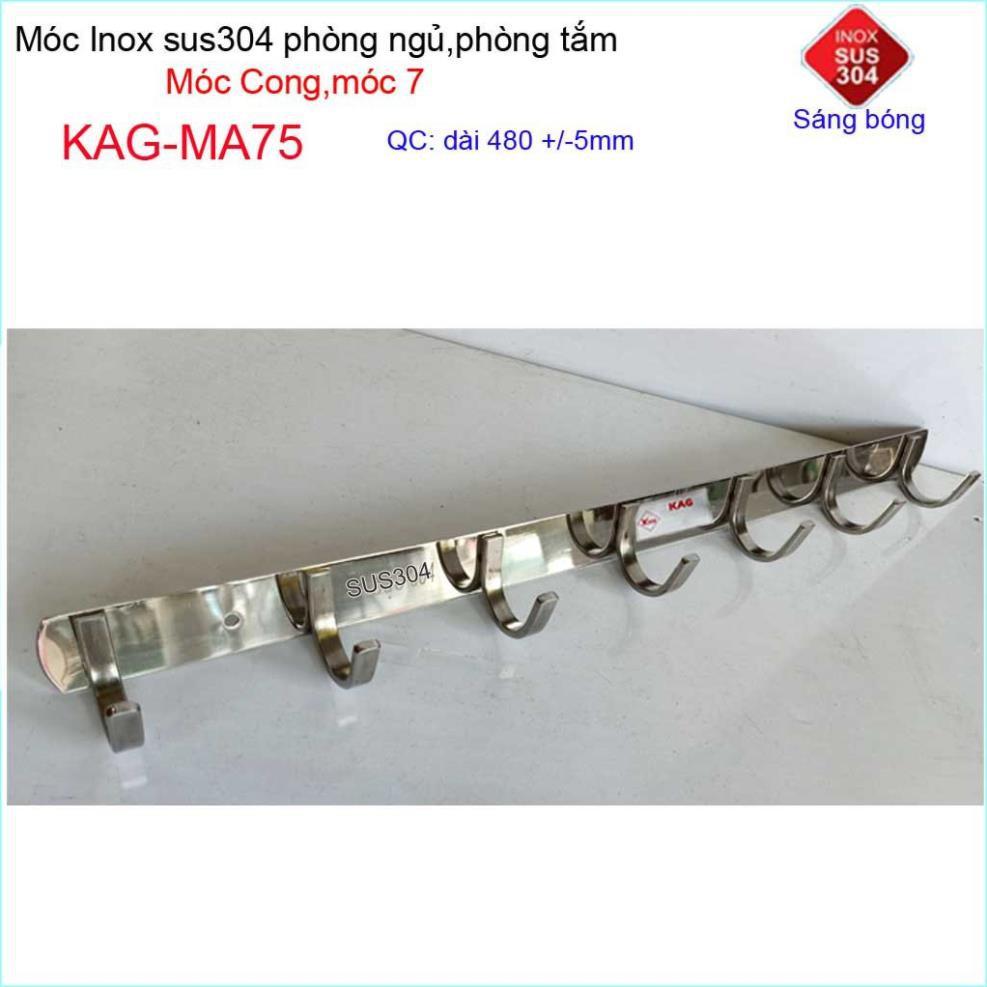 Móc cong treo quần áo inox 304 cao cấp dày,7 móc treo đồ nhà tắm
