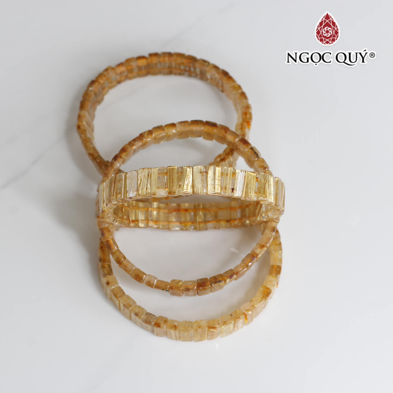 Vòng tay bản vuông đá thạch anh tóc vàng bã mía 9x4mm - Ngọc Quý Gemstones