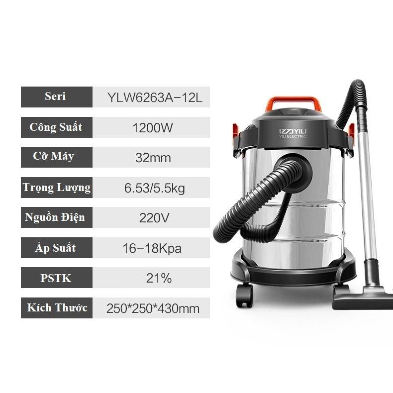 Máy hút thổi bụi công nghiệp YILI, hút khô, ướt, thổi, công suất 1200w, dung tích 12l - Kèm video và ảnh thật