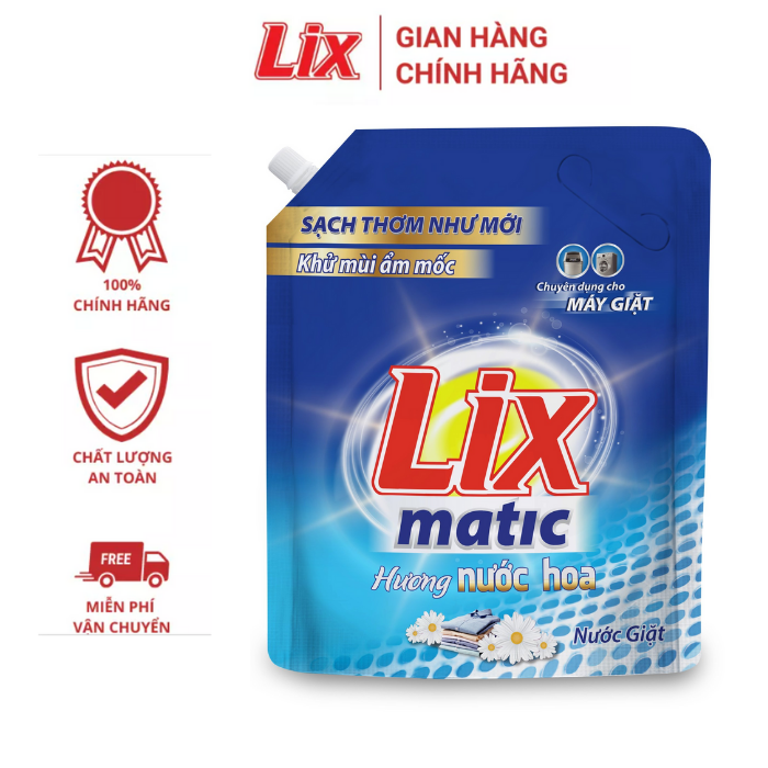 Nước giặt Lix Matic mới hương nước hoa túi 2.6kg NGM27 giặt tẩy đánh bay mọi vết bẩn cứng đầu