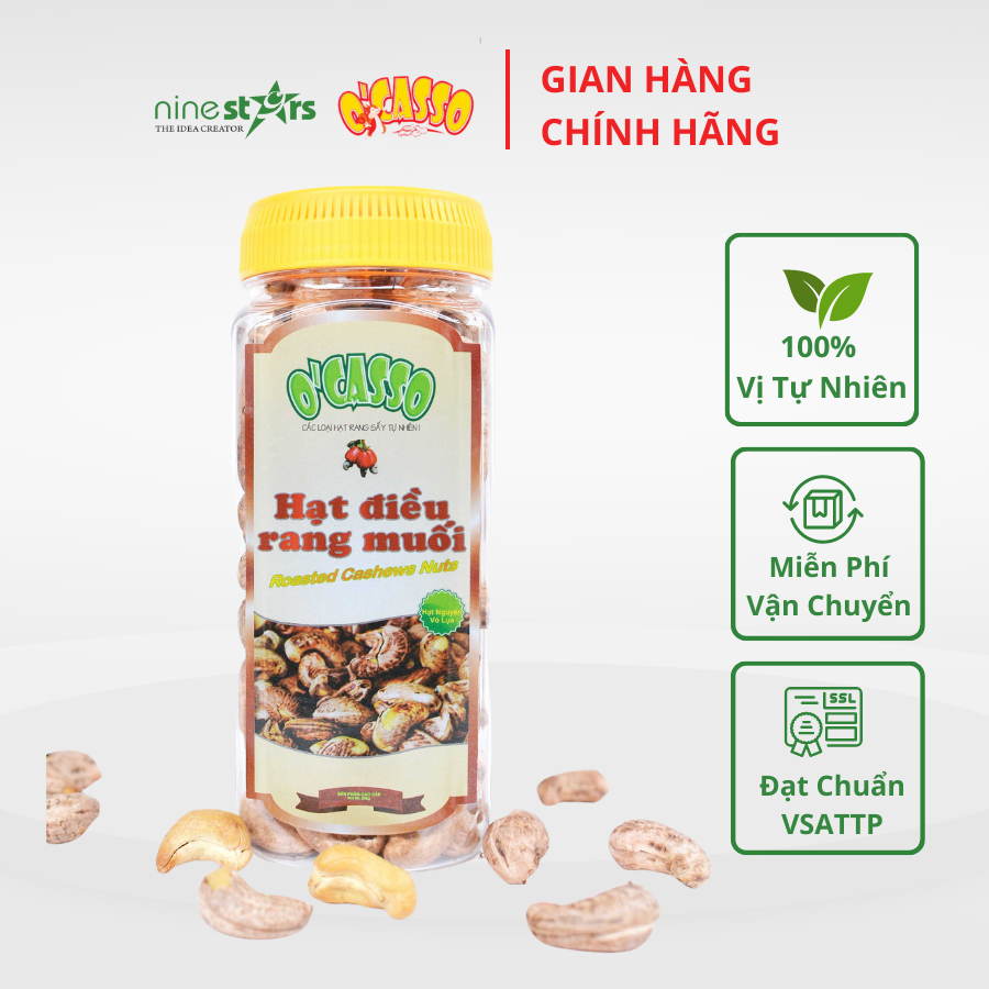 Combo 3 Hộp Hạt Điều Rang Muối Vỏ Lụa 250g + Đậu Hòa Lan Sấy Giòn Vị Tỏi Ớt 275g + Đậu Hòa Lan Sấy Giòn Vị Muối O'Casso 275g