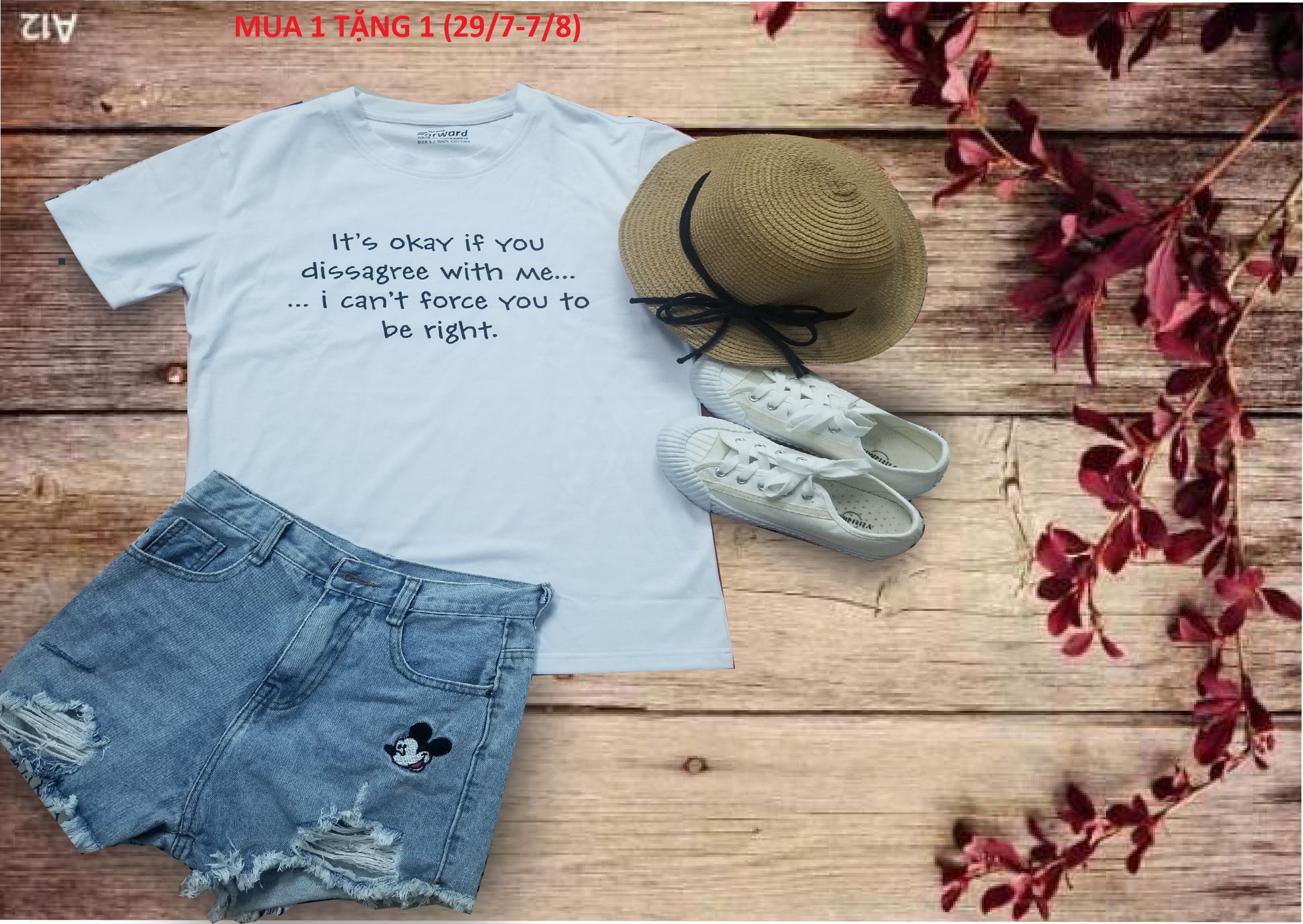 Aó thun cotton mùa hè mua 1 tặng 1