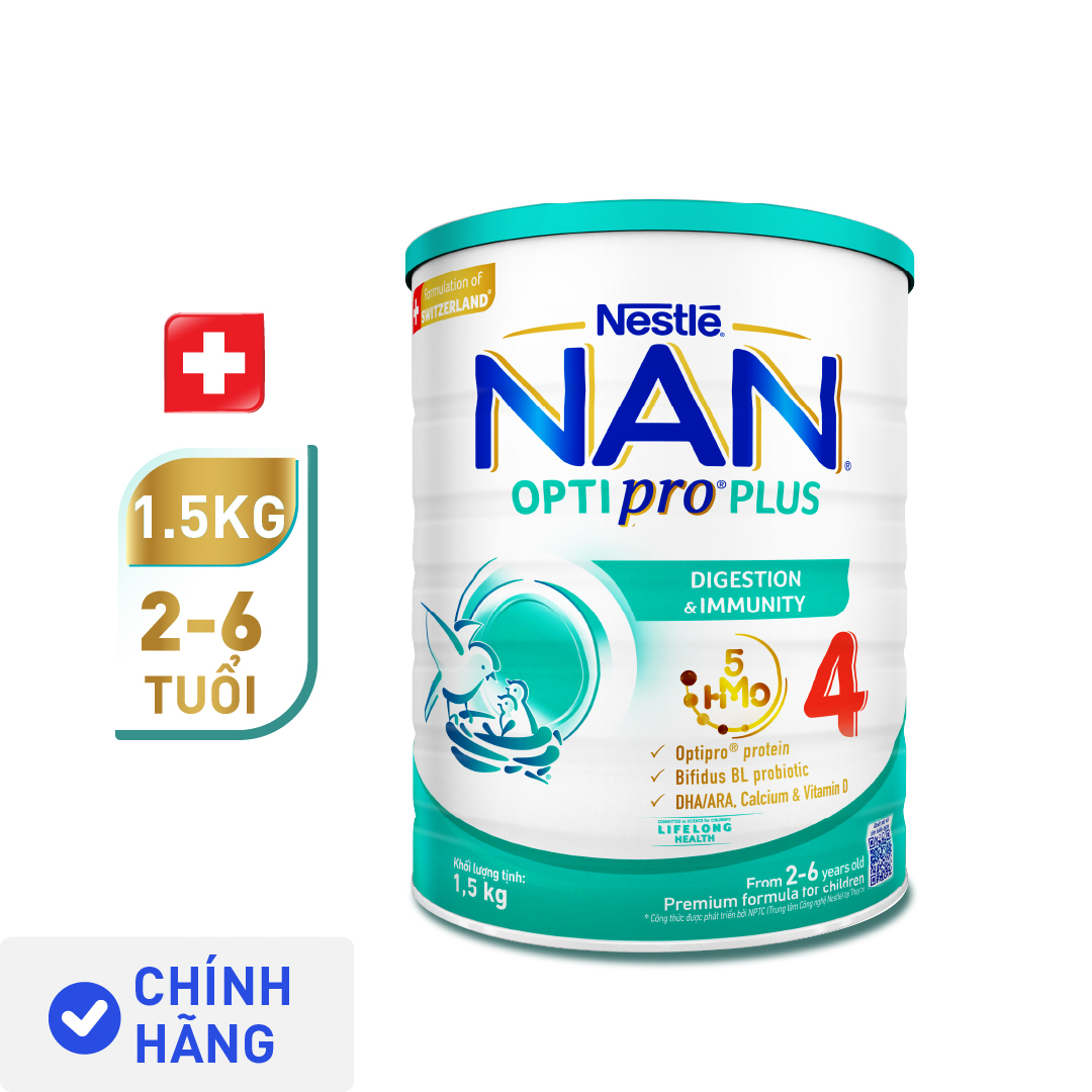 Bộ 3 lon Sữa bột NAN OPTIPRO PLUS 4 Nestle Bé 2-6 tuổi 1500g/lon Giúp tiêu hóa tốt