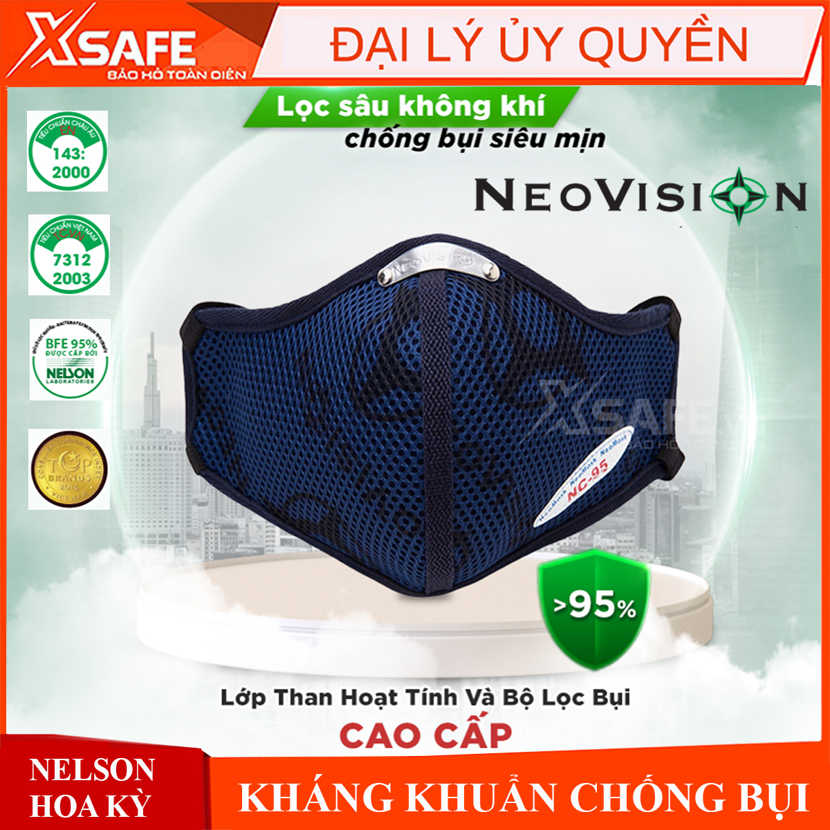 Khẩu trang than hoạt tính Neomask NC95 chống bụi mịn kháng khuẩn hơi vô cơ