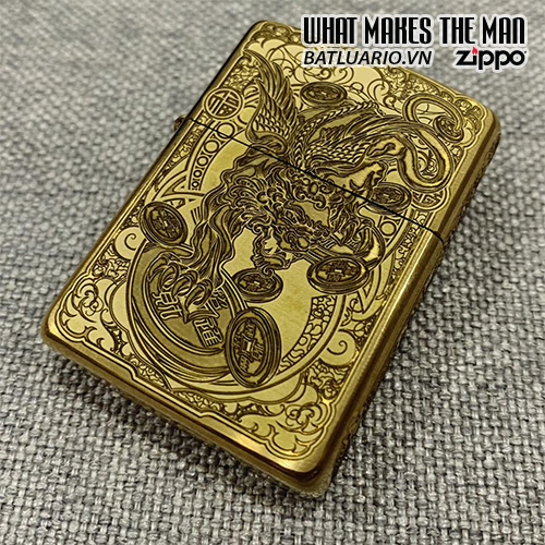 Bật Lửa Zippo 168 Khắc Kỳ Lân Ngậm Tiền Vàng 5 Mặt – Zippo 168.Kylan