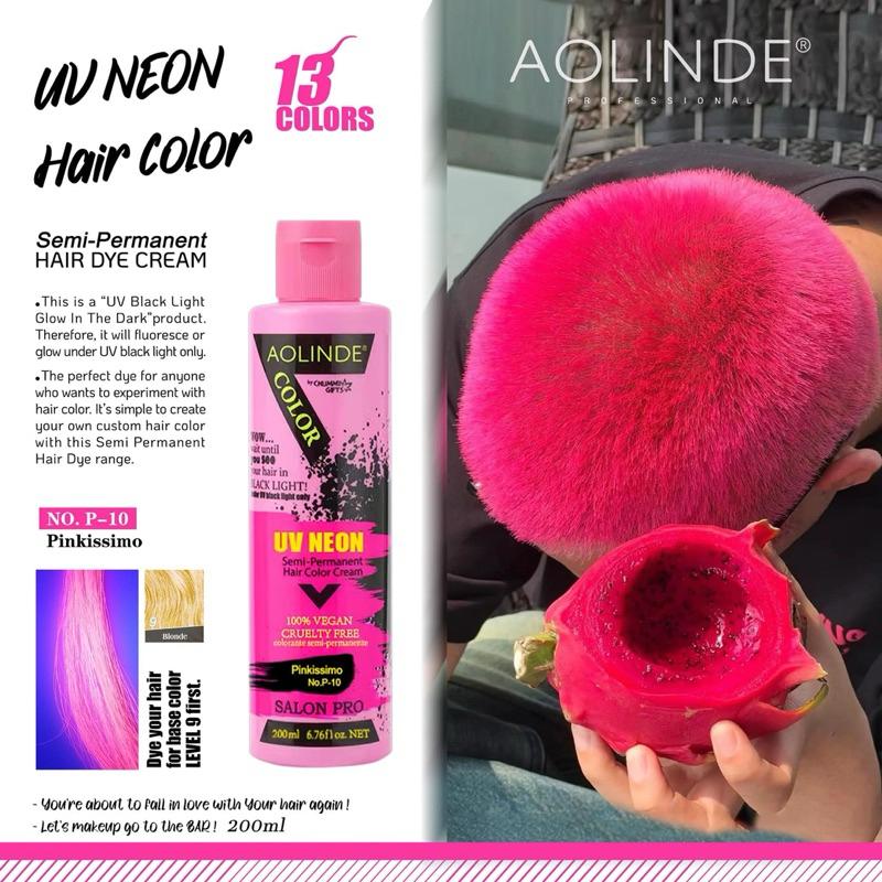 Kem nhuộm tóc Semi UV Neon không Amoniac trên nền tóc tẩy Level 9 - Aolinde Màu hồng Pink 200ml + Gội xả gói Karseell 15ml