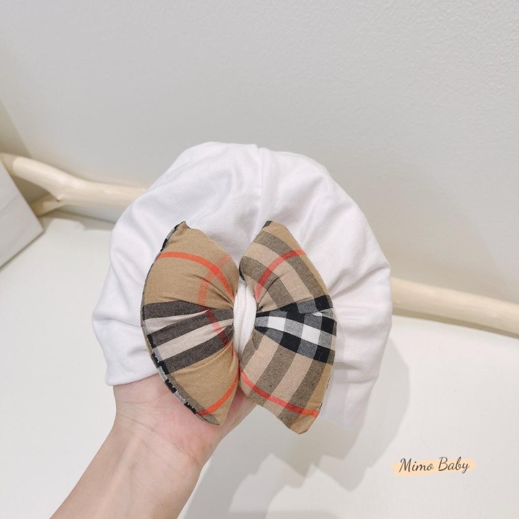 Mũ nón turban chất cotton đính nơ phồng kẻ dễ thương cho bé gái MTB170 Mimo Baby