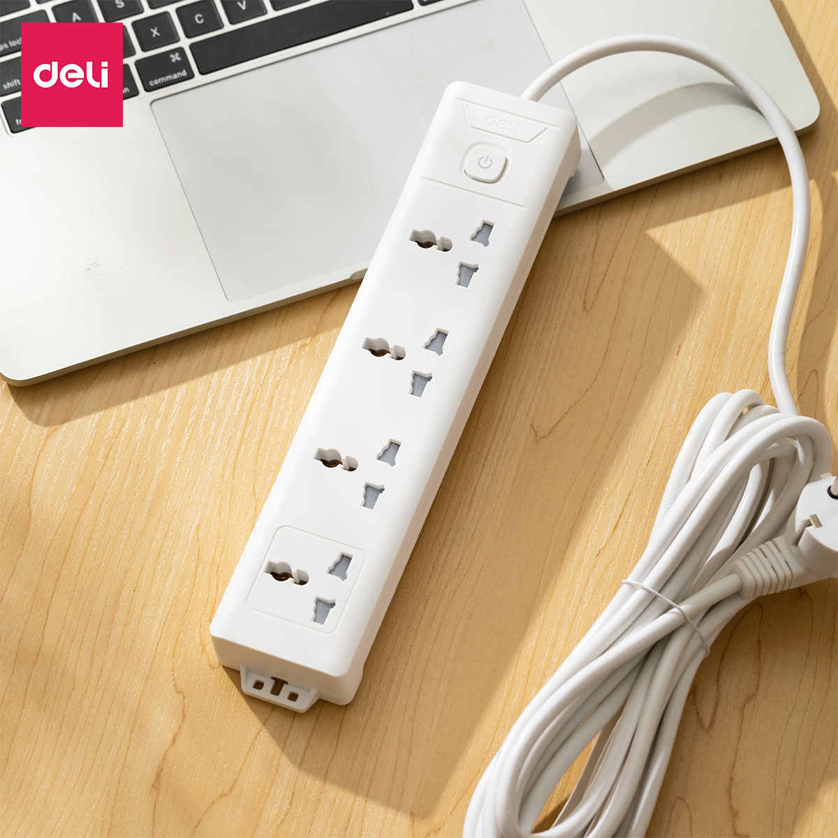 Ổ Cắm Điện Đa Năng Kèm Cổng USB Có Công Tắc Tải 2500W Nắp Chống Giật Chống Cháy Chất Lượng Cao Deli - Dây 2M/3M/5M - ET401 411
