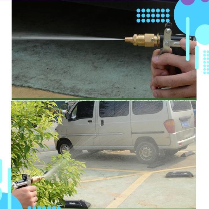 Bộ dây vòi xịt nước rửa xe, tưới cây . tăng áp 3 lần, loại 3m, 5m 206318Dđầu đồng, cút, nối PE, d.vàng