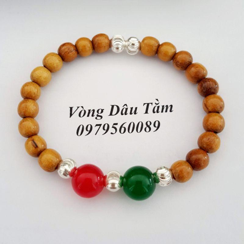 Vòng dâu tằm 6mm cho người lớn mix 5 bi bạc và 2 đá mệnh