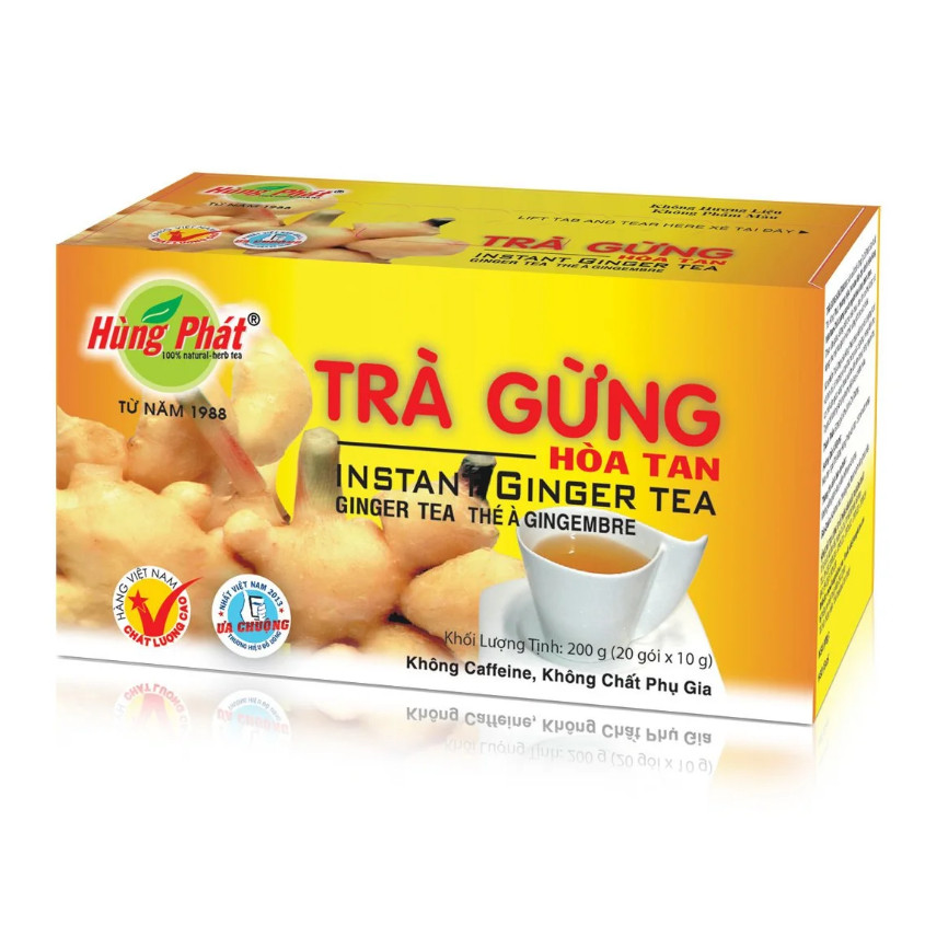 Trà Gừng Hòa Tan Tiện Lợi Hỗ Trợ Cải Thiện Sức Khỏe Tiêu Hóa Ấm Bụng Hộp 200g- Hùng Phát Thương Hiệu 35 Năm