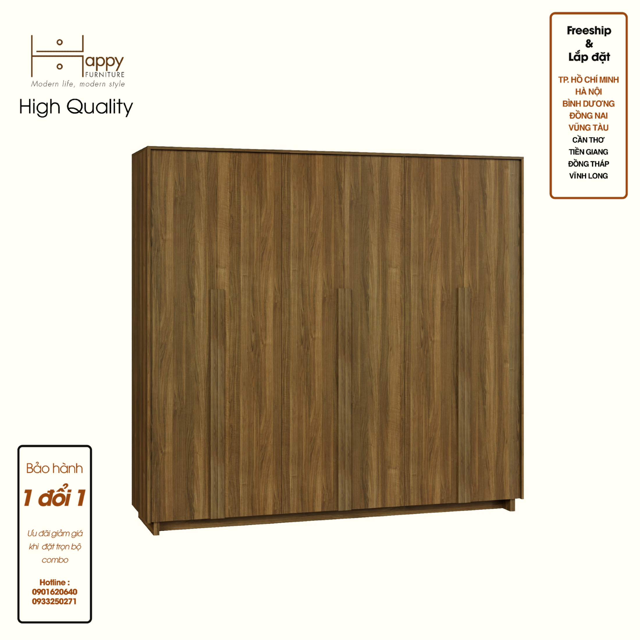 [Happy Home Furniture] MAVIS, Tủ quần áo 6 cánh mở, 240cm x 59cm x 220cm ( DxRxC), TCM_161
