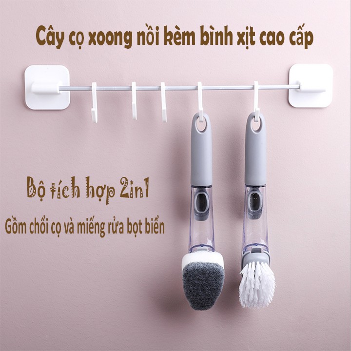 Cây Cọ Chà Rửa Xoong Nồi Chà Vết Bẩn 2 In 1 Có Khay Đựng Xà Phòng Tiện Lợi