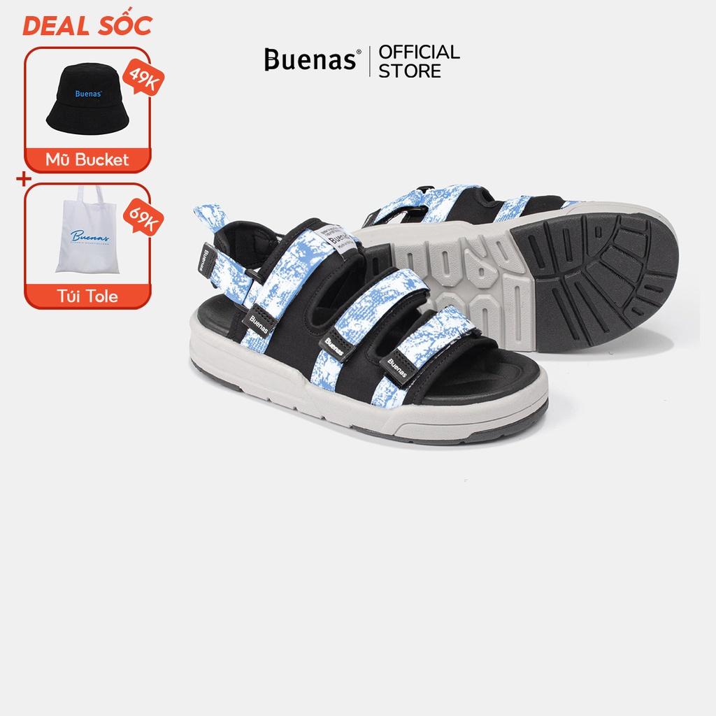 Giày sandal nam nữ unisex đi học quai ngang Buenas Sport SD7979 Xanh dương đế cao 3 phân