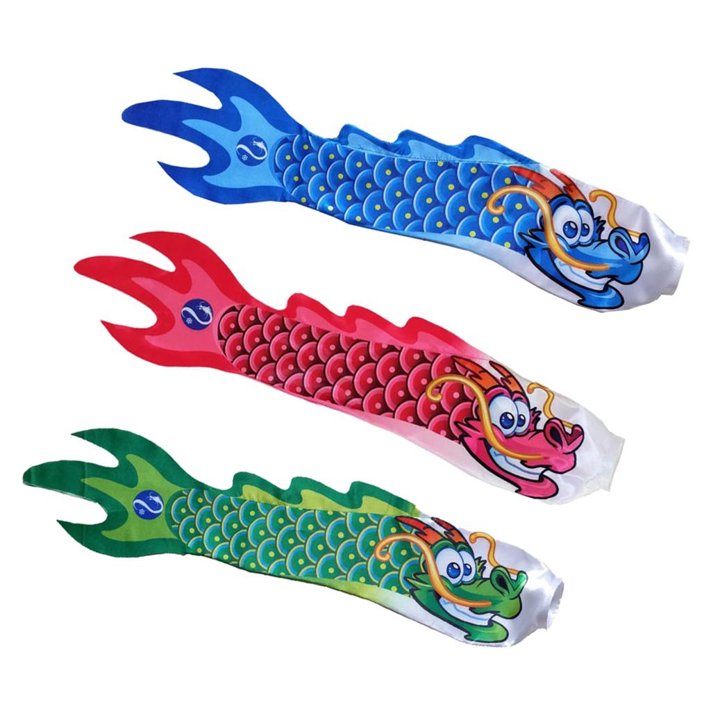 3Pieces Chinese Dragon   Outdoor Windsock Carp Streamer Hanging Decor