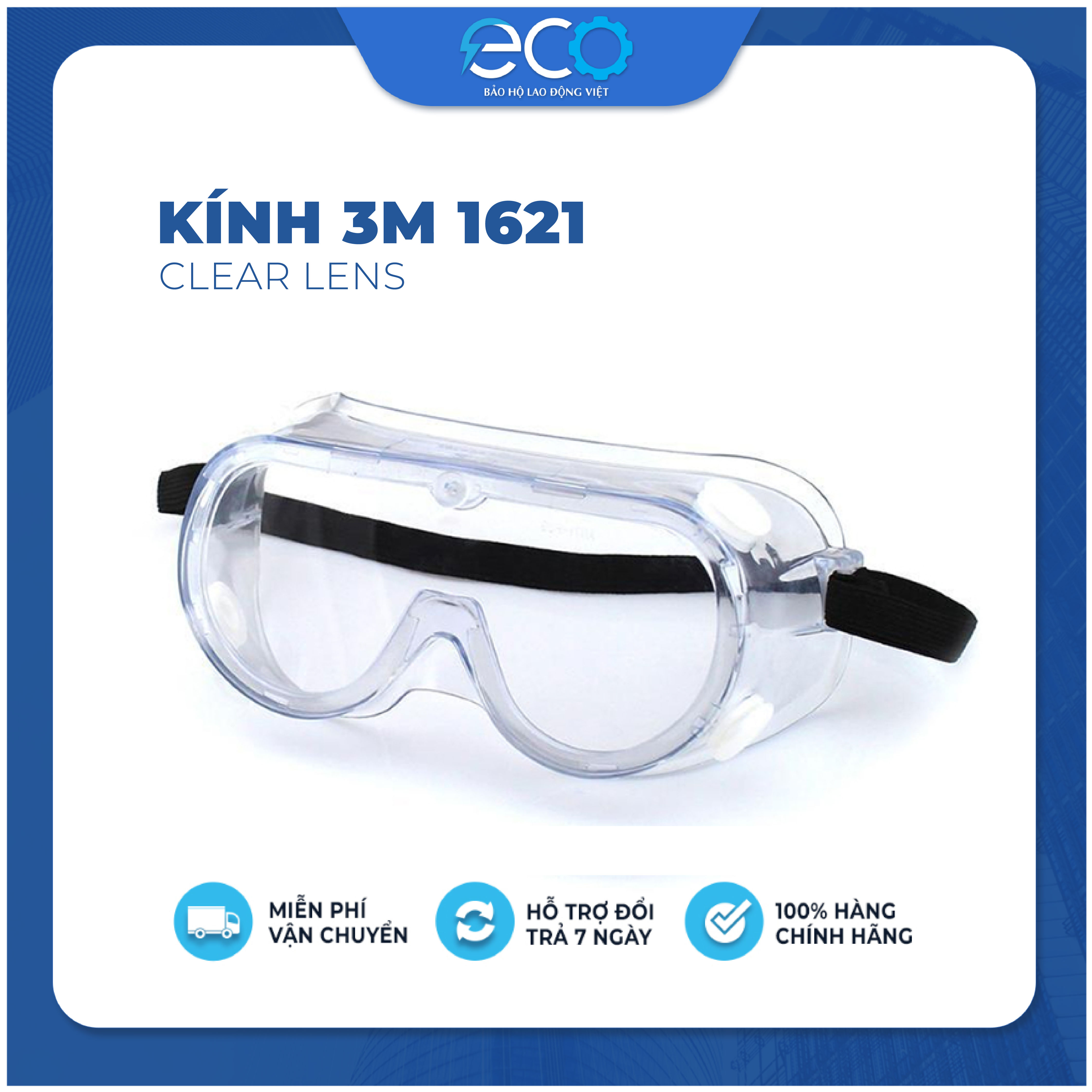 Kính bảo hộ lao động 3M cao cấp Mỹ 1621 chống bụi, chống hóa chất, kính phun thuốc trừ sâu