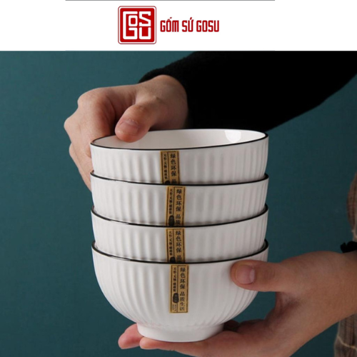 BỘ BÁT ĐĨA GỐM SỨ CAO CẤP TRẮNG VIỀN ĐEN SANG TRỌNG