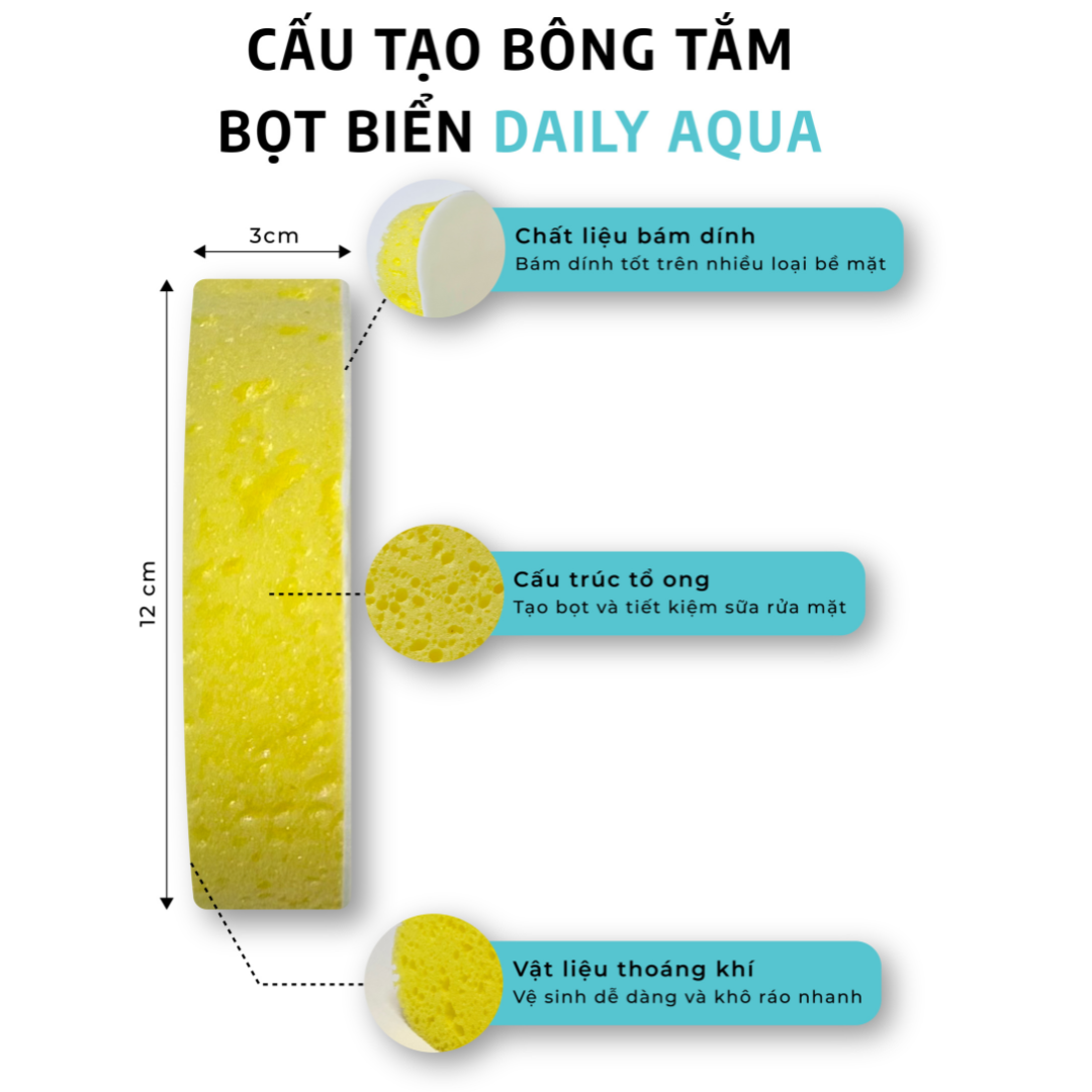 Bông rửa mặt bọt biển Daily Aqua - Làm sạch da, tẩy tế bào chết, sạch bụi bẩn và lớp make up mỏng nhẹ