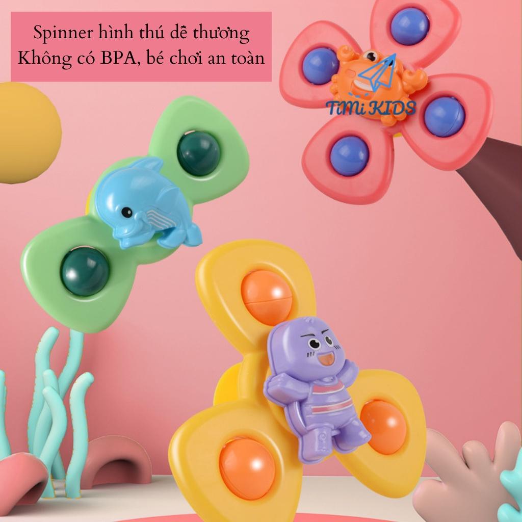 Bộ 03 Spinner con quay cho bé có đế hít giúp bé luyện tập đầu ngón tay, con quay spiner đồ chơi nhà tắm cho bé