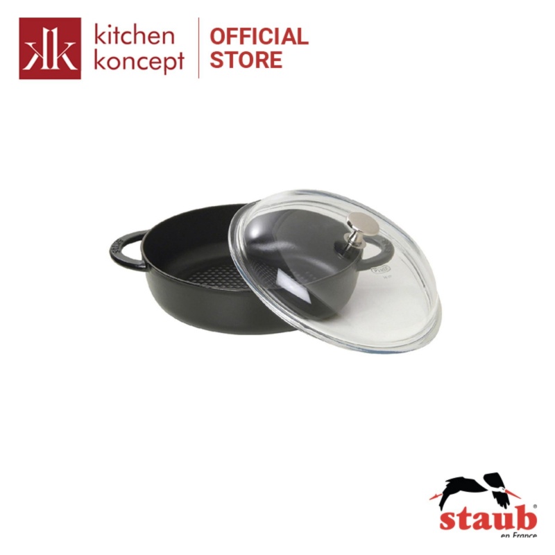 Nồi Tròn Staub Có Nắp Kính 24cm – Màu Đen