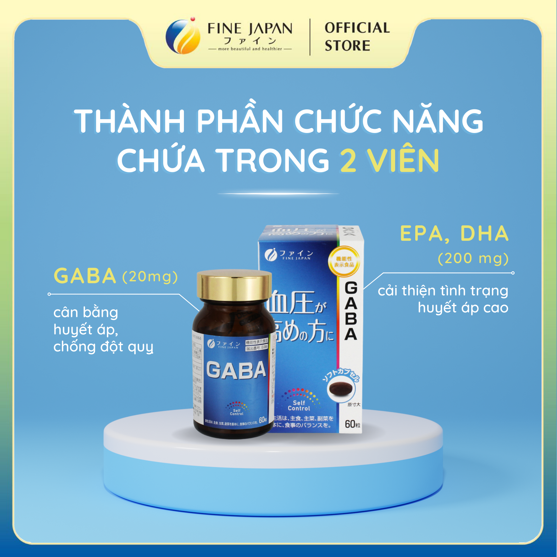 Viên Uống GABA FINE JAPAN ổn định huyết áp phòng ngừa đột quỵ hộp 60 viên
