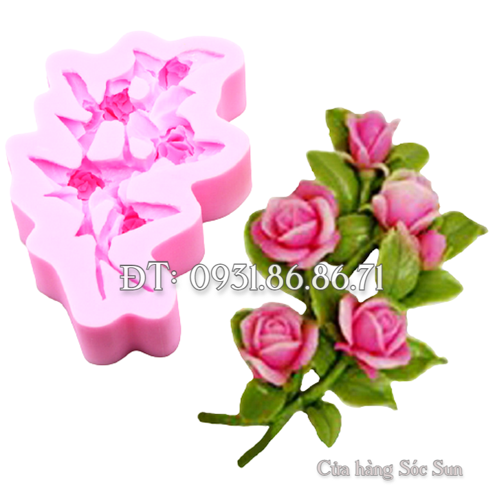 Khuôn silicon hoa hồng cành loại 17 cm - Mã số 1665