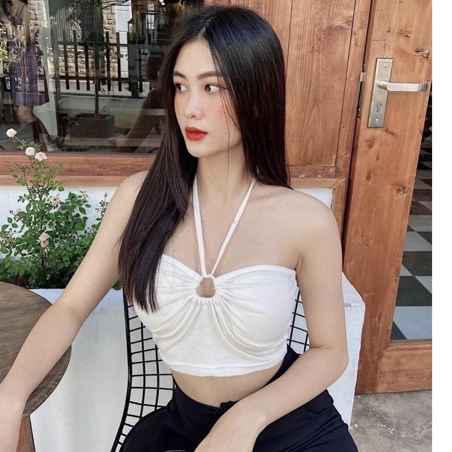 ÁO CROPTOP THUN KHOÉT NGỰC DÂY - TRẮNG ĐEN XANH GD196