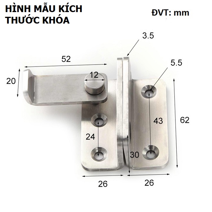 MÓC KHÓA CỬA INOX DẦY LOẠI LỚN 62*52 DẦY TIỆN ÍCH - TK574
