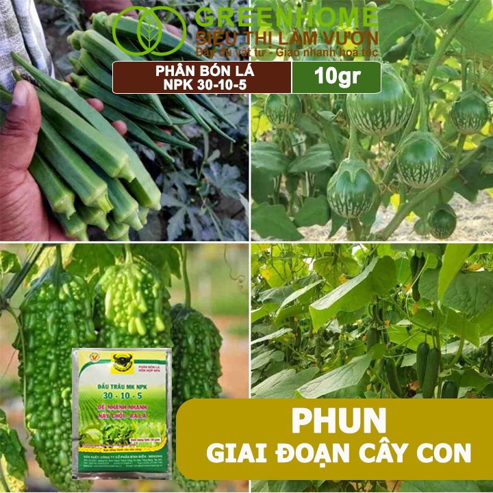 Phân Bón Npk 30-10-5, Greenhome, Đầu Trâu, Gói 10Gr, Kích Ra Rễ, Đẻ Nhánh, Nảy Chồi, Ra Lá Mới