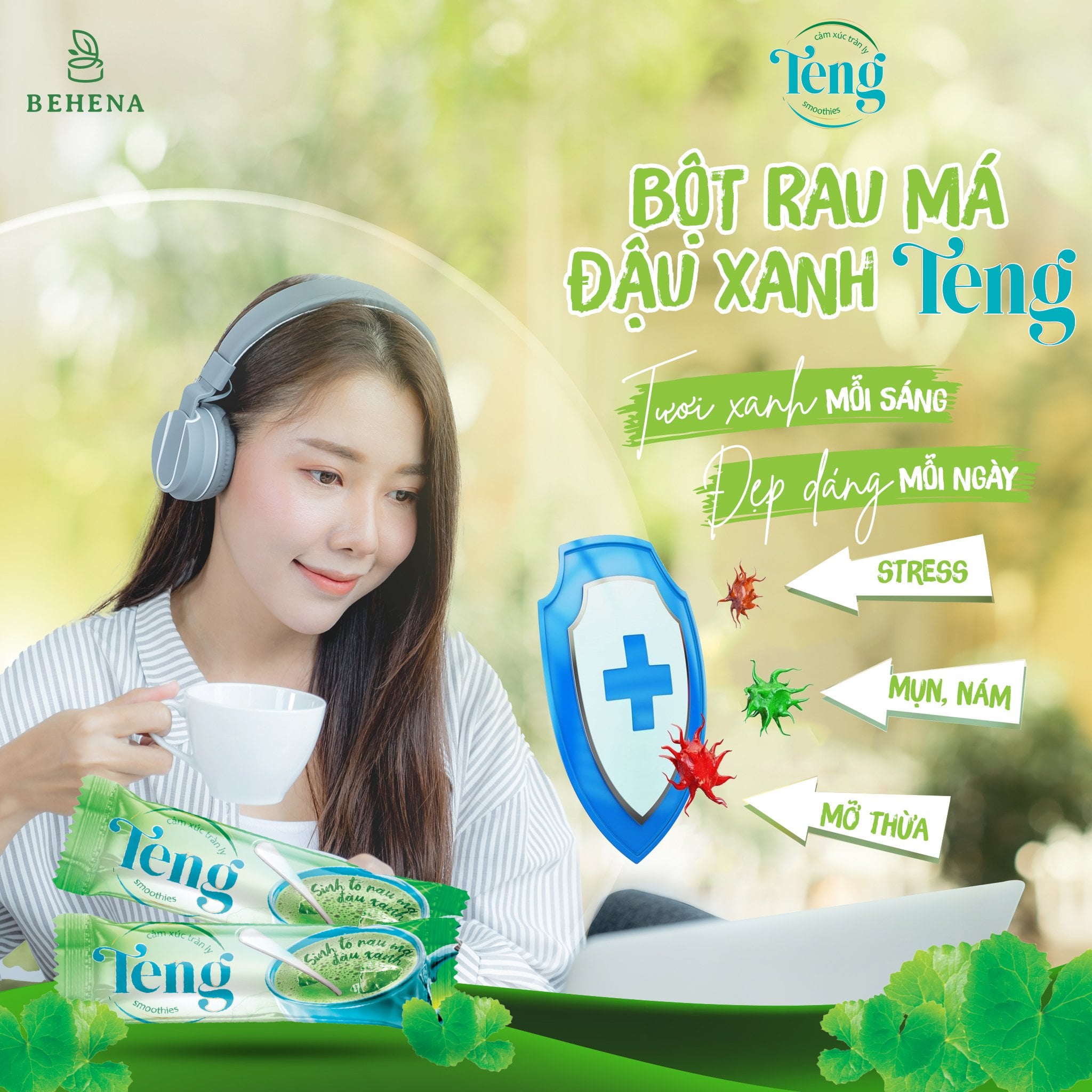 Bột Sinh Tố Rau Má Đậu Xanh Behena-Hộp giấy 150g | Giảm nóng gan, Thanh lọc cơ thể, Giải nhiệt, Tăng cường thị lực - NPP Ehomepire