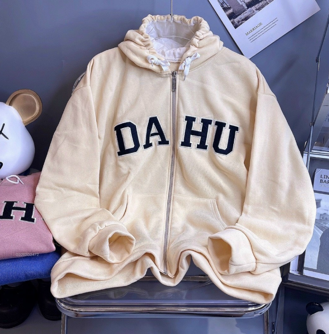 Áo khoác chống nắng logo thêu DA HU form dưới 70kg thun nỉ ngoại mềm mịn, ÁO KHOÁC CHỐNG NẮNG THIÊU LOGO THUN NỈ NGOẠI FORM BAO ĐẸP, Vintgae Nâu Khóa Kéo Lên Áo Khoác Nữ, Áo Hàn Quốc Có Mũ Trùm Đầu Harajuku