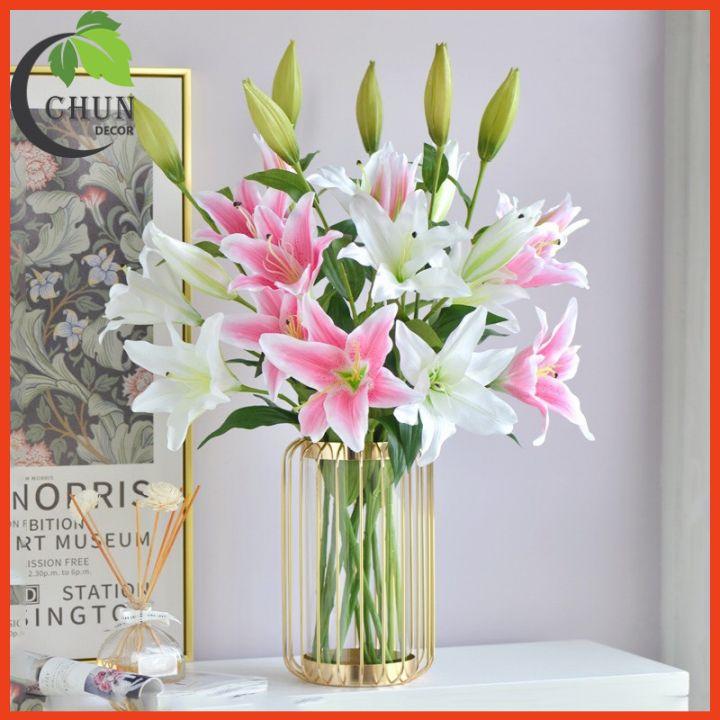 Bình Hoa Giả Trang Trí Phòng Khách Bình Hoa Decor Cắm Sẵn Hoa Khung Kim Loại Mạ Vàng Sang Trọng