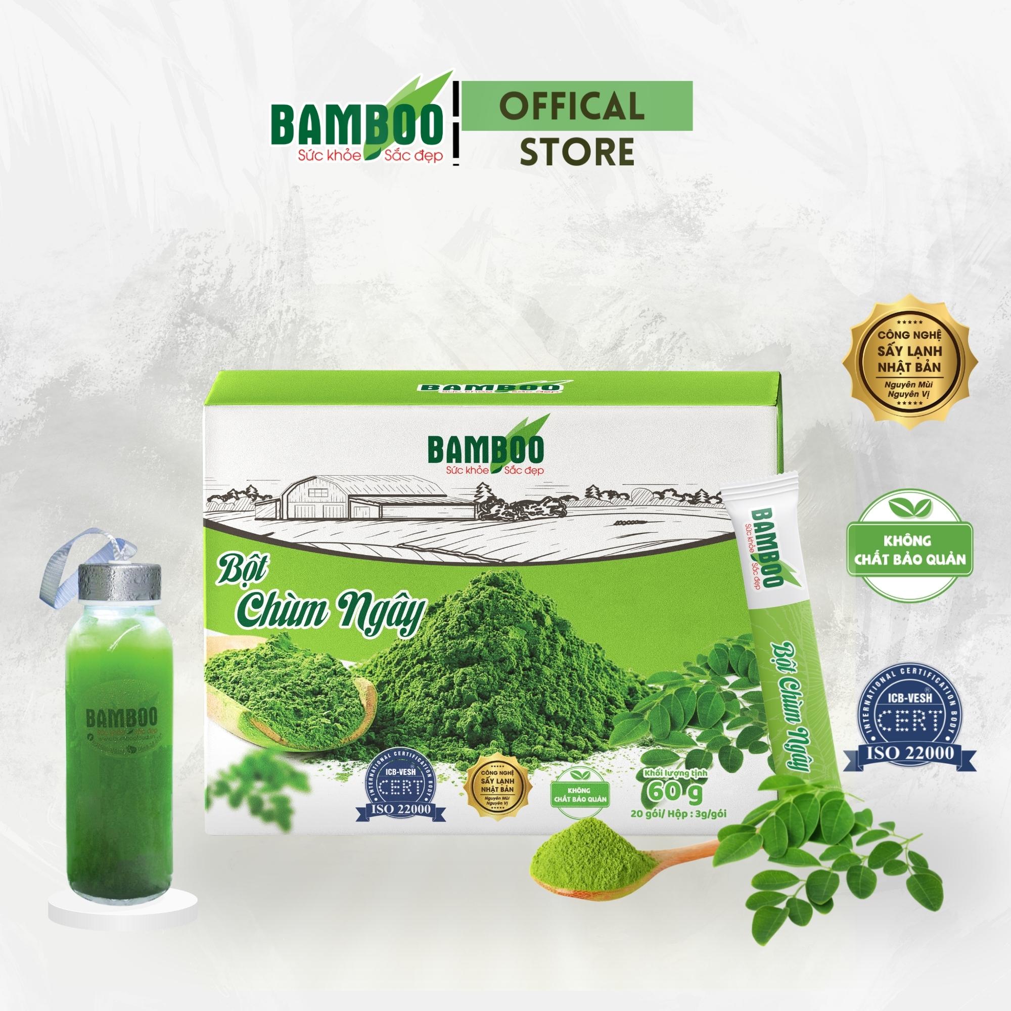 Bột Chùm ngây Bamboo nguyên chất, siêu mịn hộp 60g/ 20 gói Hỗ trợ tăng cường sức đề kháng