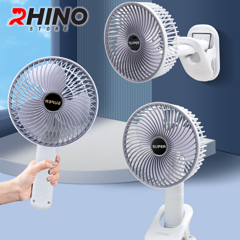Quạt cầm tay mini siêu mát Rhino F402 tích điện với 3 mức độ gió, kèm đế, lượng pin cao - Hàng chính hãng