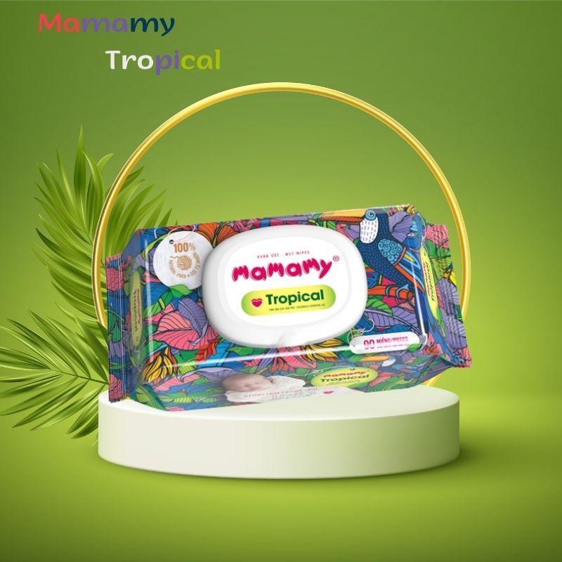 Khăn ướt Mamamy Tropical 100% sợi tự nhiên ngừa hăm, rôm sảy kháng khuẩn giữ ẩm cho bé - Gói 60 tờ