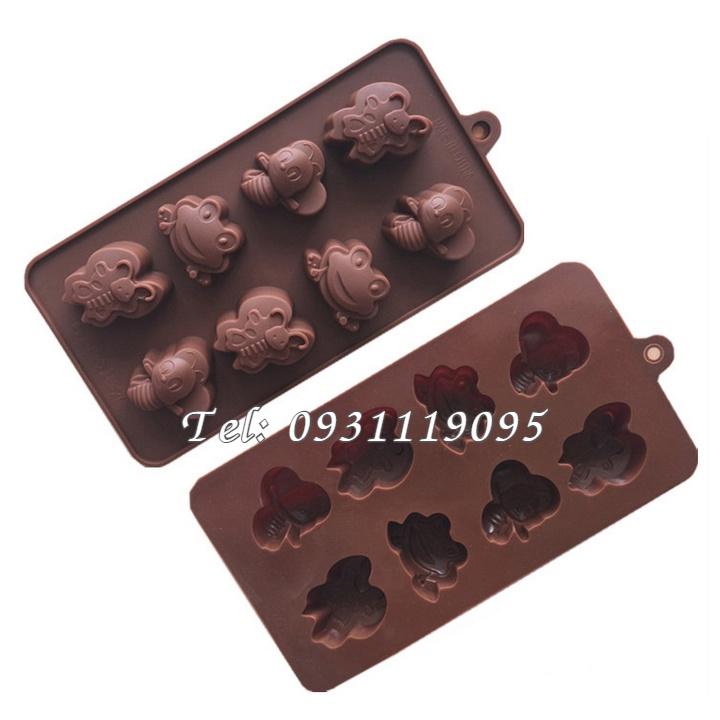 Khuôn silicon 8 con ong, ếch – Mã số 1324