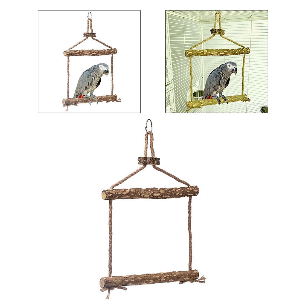 Wooden Bird Swing Parrot Parakeet Budgie Macaw Cage Climbing Hanging Toy