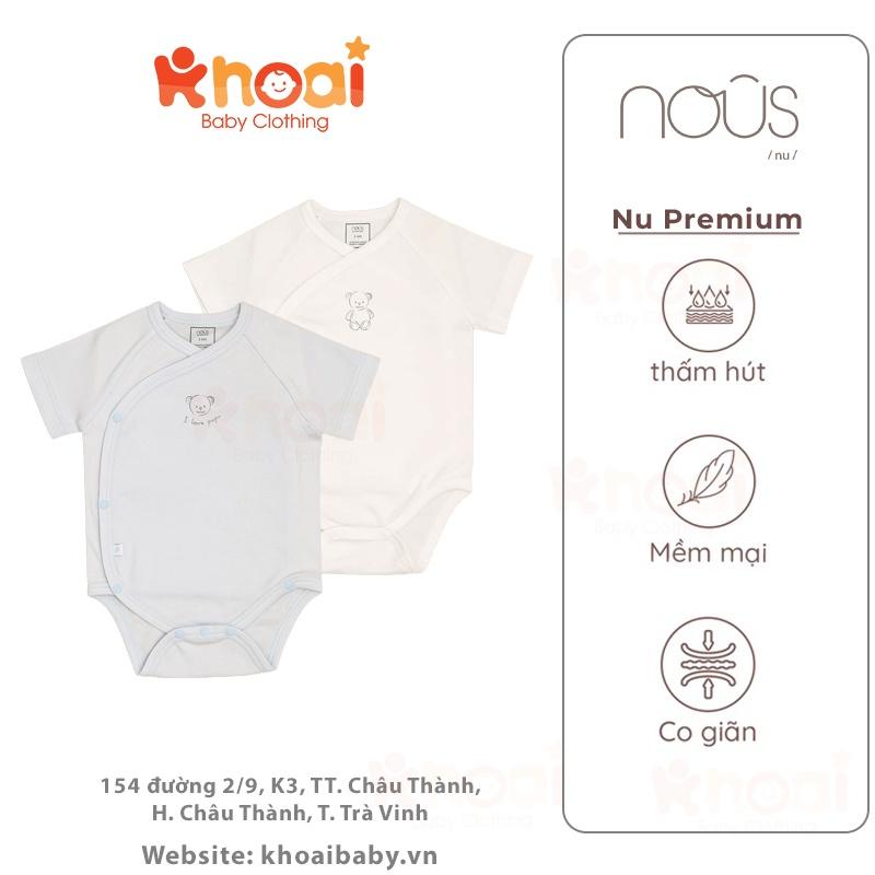 Set 2 bodysuit Nous cài lệch cộc tay xanh trắng hình gấu - Chất liệu cao cấp, co giãn đa chiều