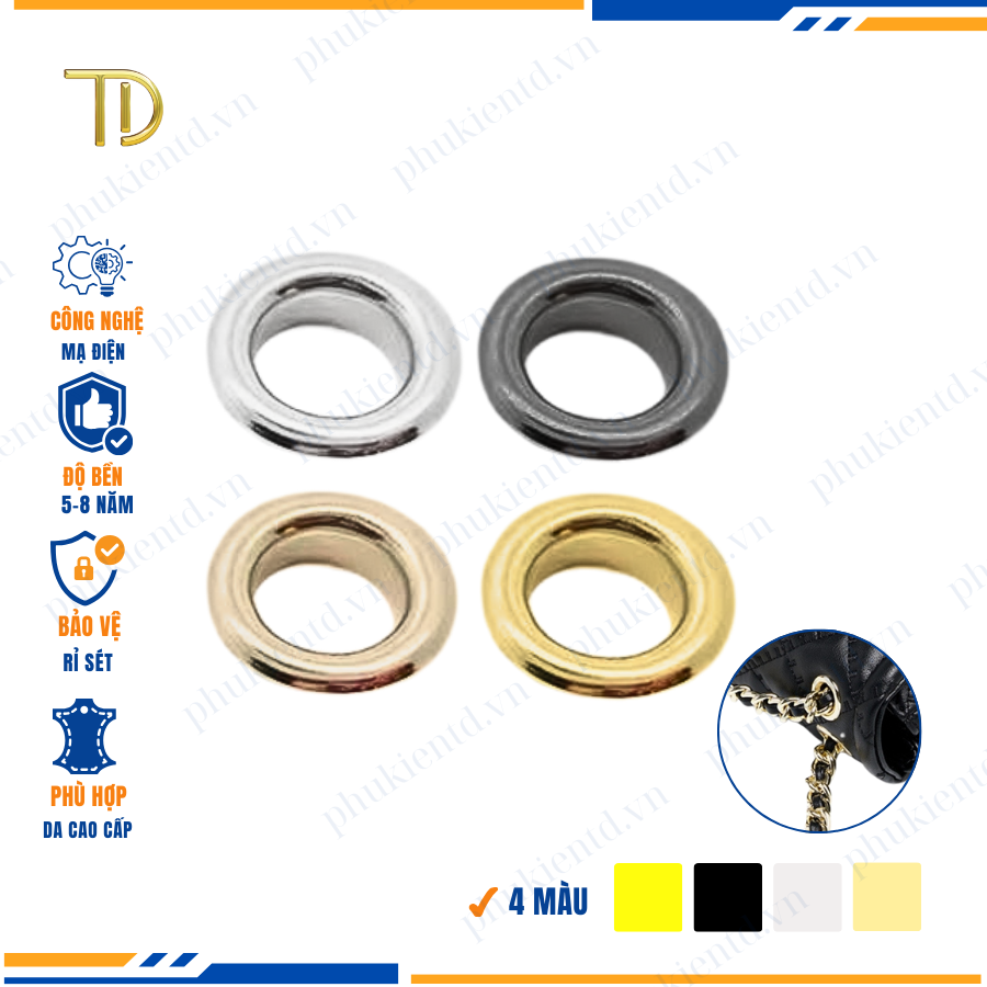 Khoen ore mắt cáo, Khoen mắt cáo ore, Vòng khoen túi xách 27mm công nghệ mạ điện độ bền 5-8 năm