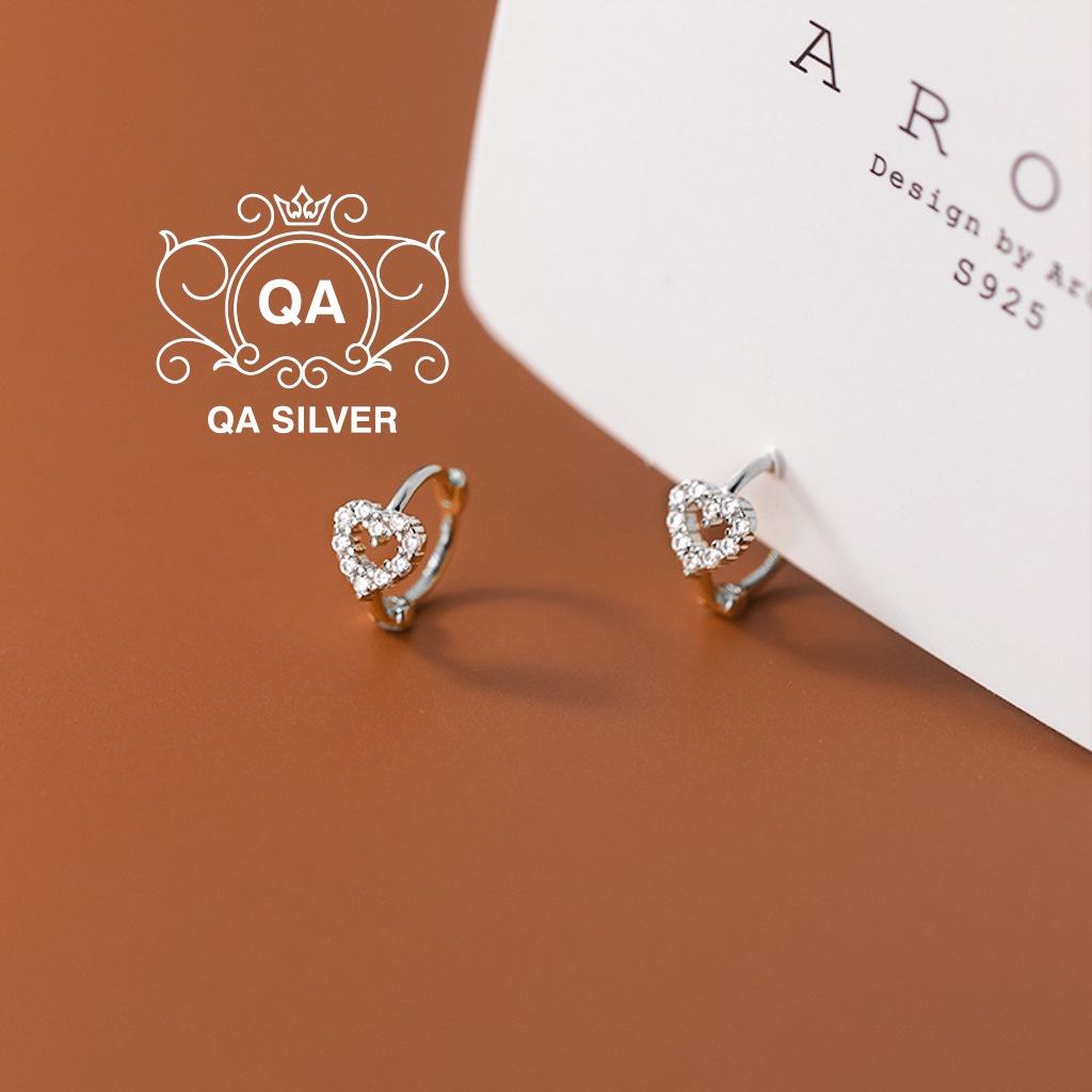 Khuyên tai bạc 925 tròn trái tim bông đính đá kẹp sát vành S925 HEART Silver Earrings QA SILVER EA220607