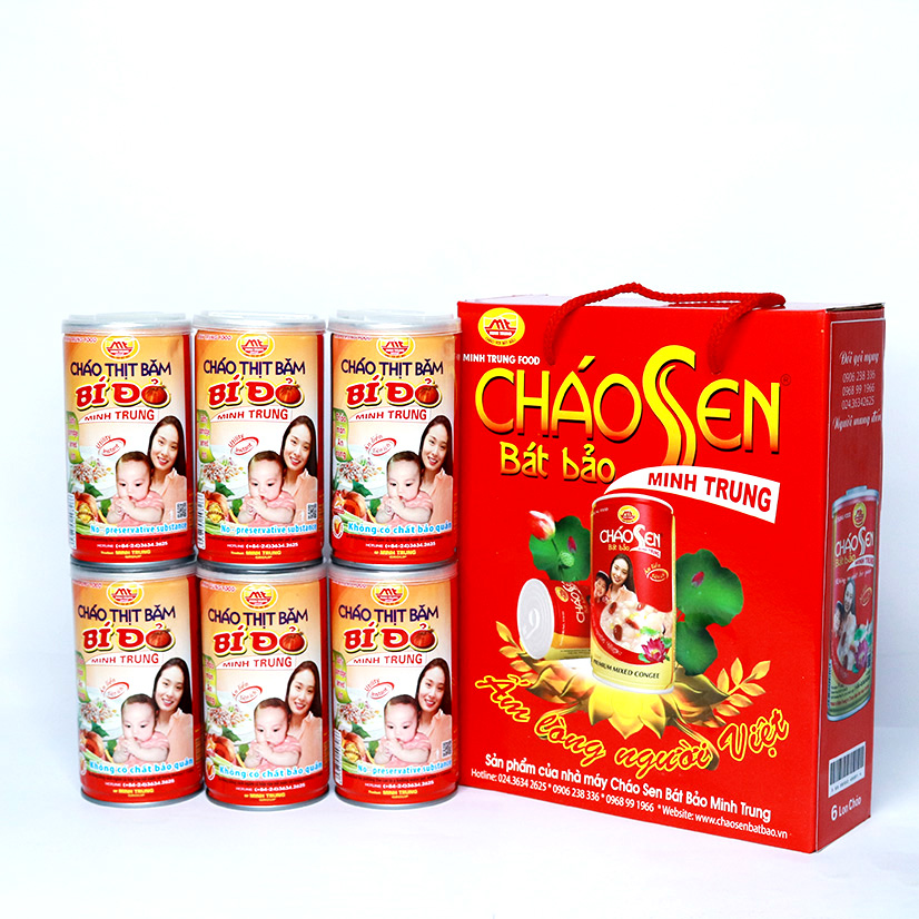 Cháo thịt băm bí đỏ Minh Trung 365g (combo 6 lon - CTBBĐ 6)