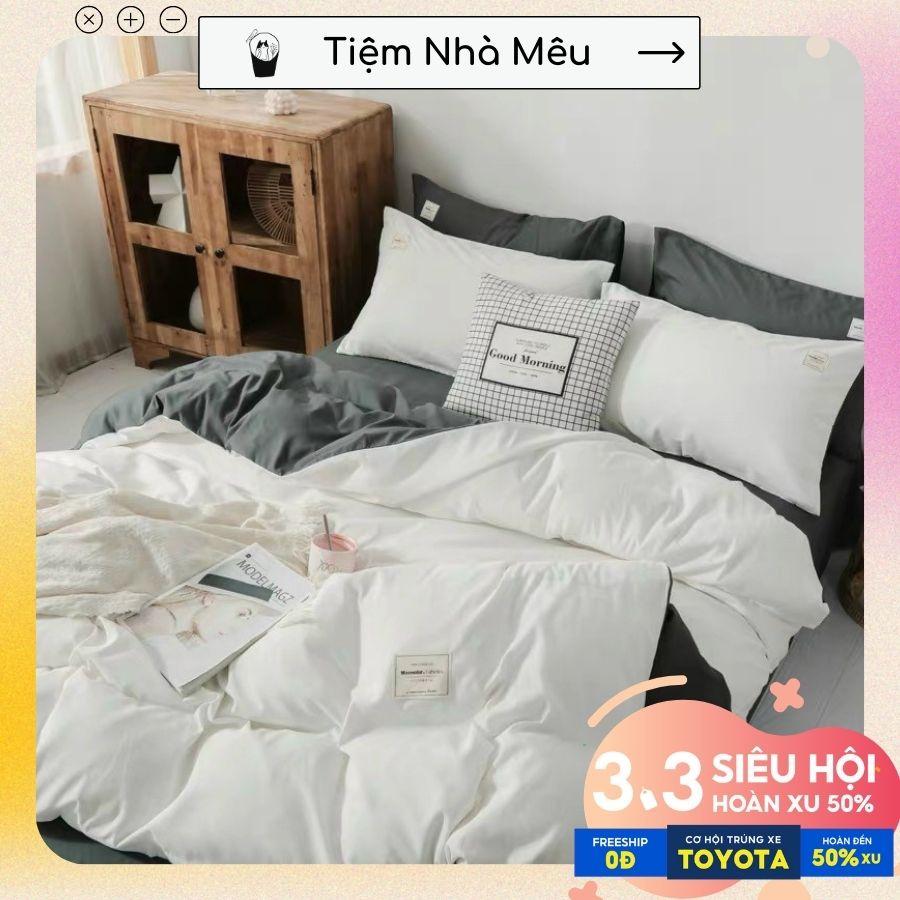Bộ Chăn Ga Gối TCm6/m8/2m -Tiệm Nhà MêuSet 4 Món 2 Vỏ gối ,drap , vỏ chăn Cotton TC Trơn Basic Nhập Khẩu