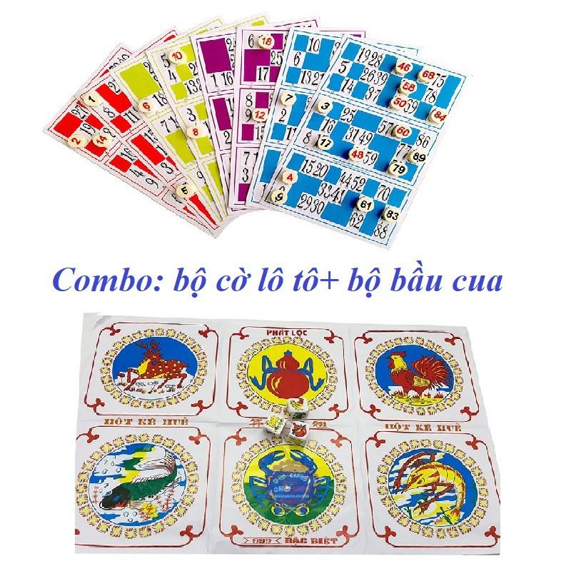 COMBO:Bộ cờ lô tô giấy và bộ bầu cua cá cọp giấy giải trí