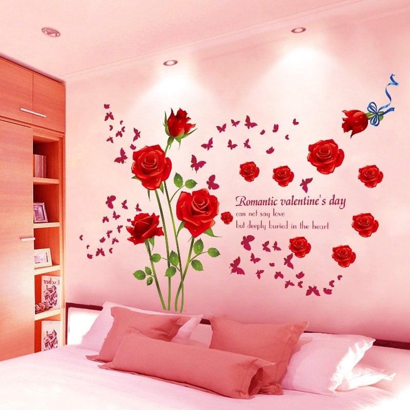 DECAL DÁN TƯỜNG COMBO HOA HỒNG ĐỎ 8