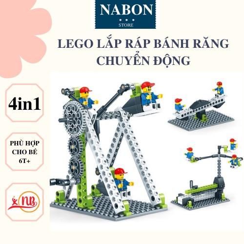 Đồ Chơi Lắp Ráp Chuyển Động Bằng Bánh Răng 4IN1 Với Thang Máy, Bập Bênh, Đu Quay, Quạt Gió, Xe Cẩu