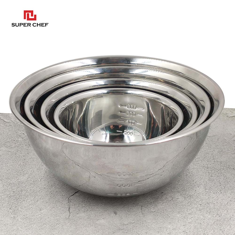 Thau Inox 304 Thành Cao Với Thang Đo Thể Tích, Dày 0.5mm Cứng Cáp, Siêu Bền Bỉ, An Toàn Thực Phẩm, Không Gỉ Sét, Không Hoen Ố, Siêu Tiện Lợi Sạng Trọng ( Size từ 15-24cm)